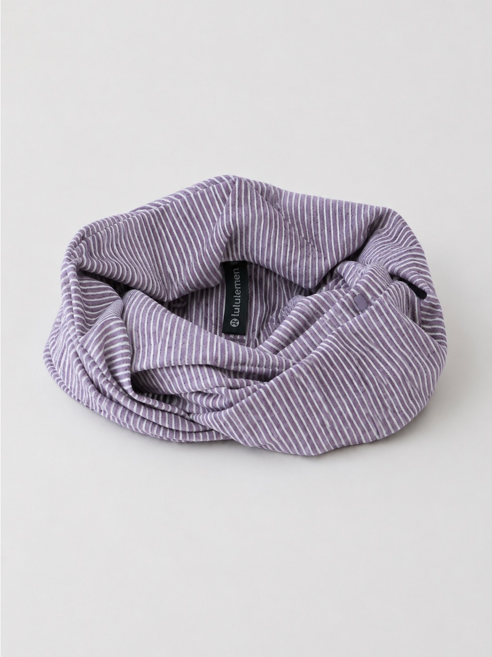 Lululemon Vinyasa Striped Lilac Infinity Scarf with snap buttons